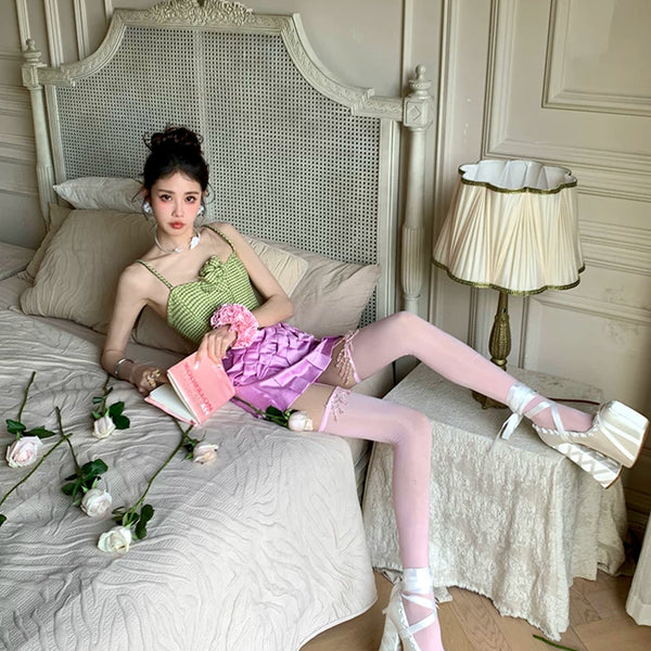 Fashion niche design Japanese fringed lace suspenders ultra-thin leg essence sexy pure desire to show thin knee socks