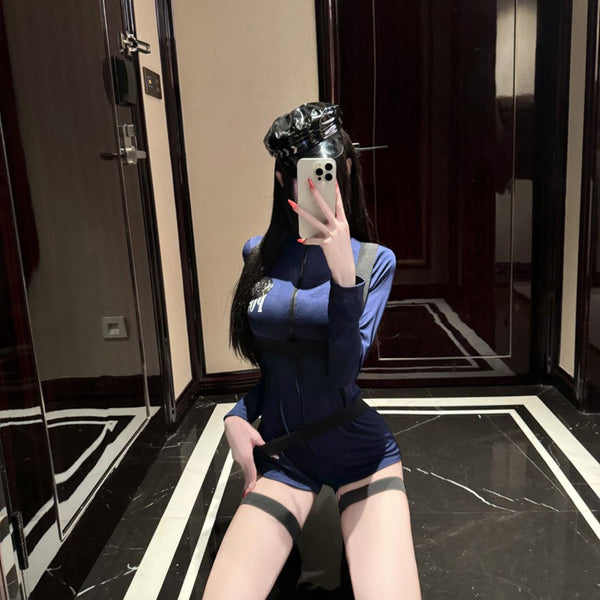 COS Halloween Temptation Sexy Hot Girl Wind Blue jumpsuit for women, slim fit and slimming, hip hugging jumpsuit shorts