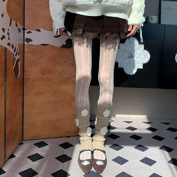 Left Bank Salon Grade Reproduction Murray Khaki Knitted Stacking Socks Cover Winter Stacked Milk White Pantyhose Female DF