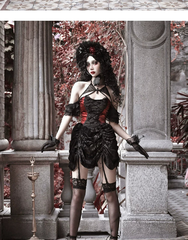 Duchess gothic spiderweb heavy industry court slimming strap dress christmas