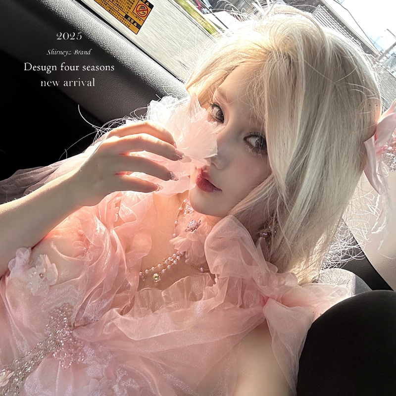 Pink off-the-shoulder bandeau dress - romantic french fairy princess dress