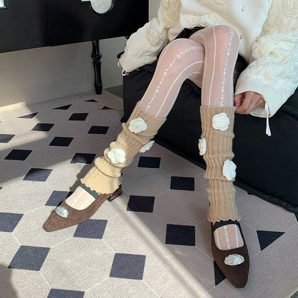 Left Bank Salon Grade Reproduction Murray Khaki Knitted Stacking Socks Cover Winter Stacked Milk White Pantyhose Female DF