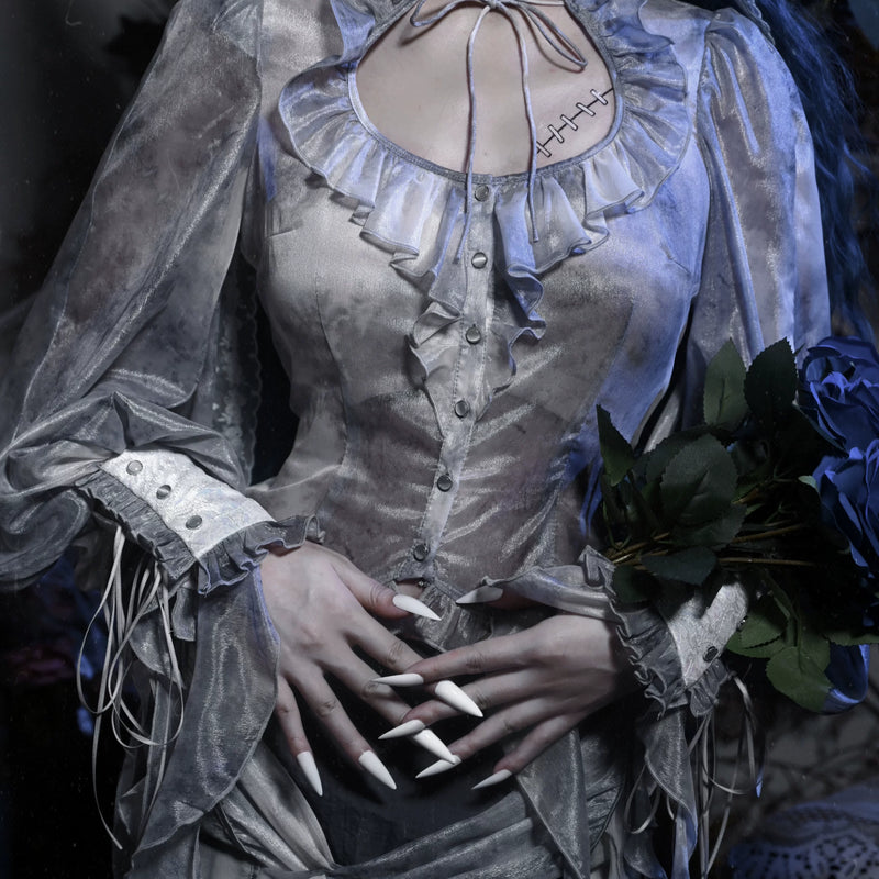 Gothic chiffon tie-dye European old shirt top autumn Christmas