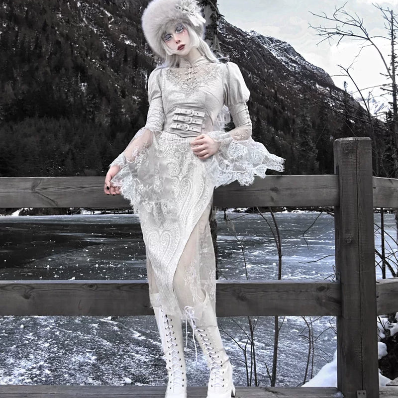 Jacquard lace velvet mermaid modified cheongsam dress