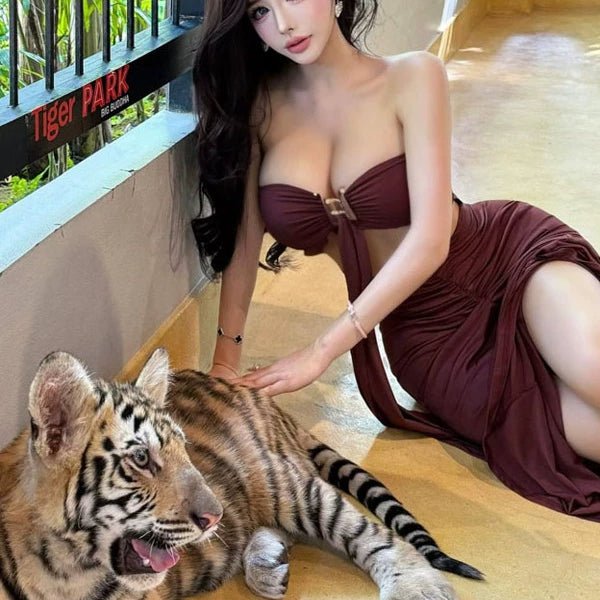 Pure desire style sexy hot girl tube top backless dress female French celebrity high sense temperament hip fish tail dress