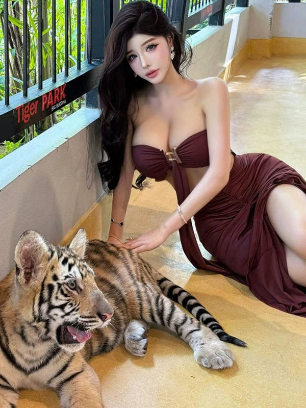 Pure desire style sexy hot girl tube top backless dress female French celebrity high sense temperament hip fish tail dress