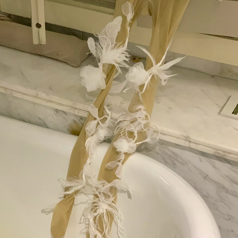 Fashion custom exaggerated sweet white feather pearl handmade socks pantyhose ultra-thin stockings