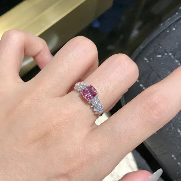 Premium T square diamond inlaid pink princess square ring exquisite light luxury simple versatile high carbon diamond women's ring diamond ring