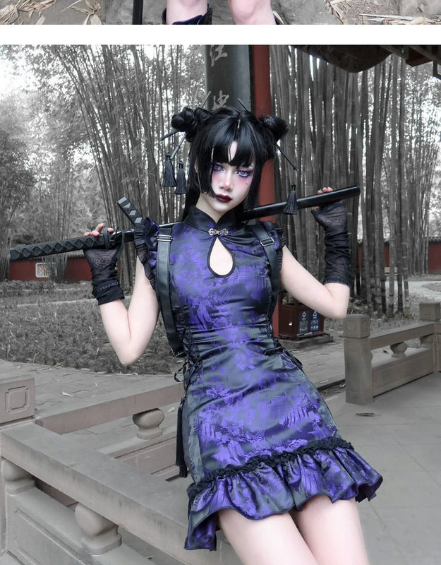 New Chinese-style fringed disc-buckled jacquard improved cheongsam dress