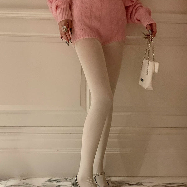 Fashion Seamless Design Skinny Leggings Milk White Black Basic Legs Pantyhose Simple Solid Color