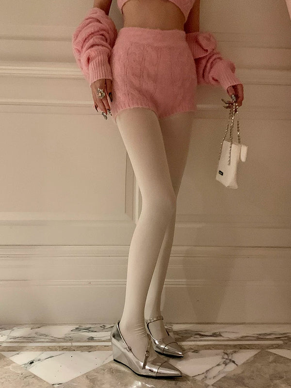 Fashion Seamless Design Skinny Leggings Milk White Black Basic Legs Pantyhose Simple Solid Color