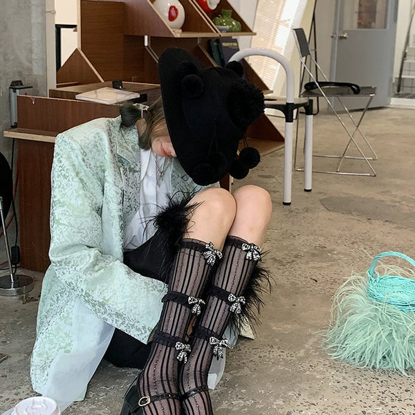 Fashion original niche design thin mesh socks women's stacking socks cute tube socks black student socks