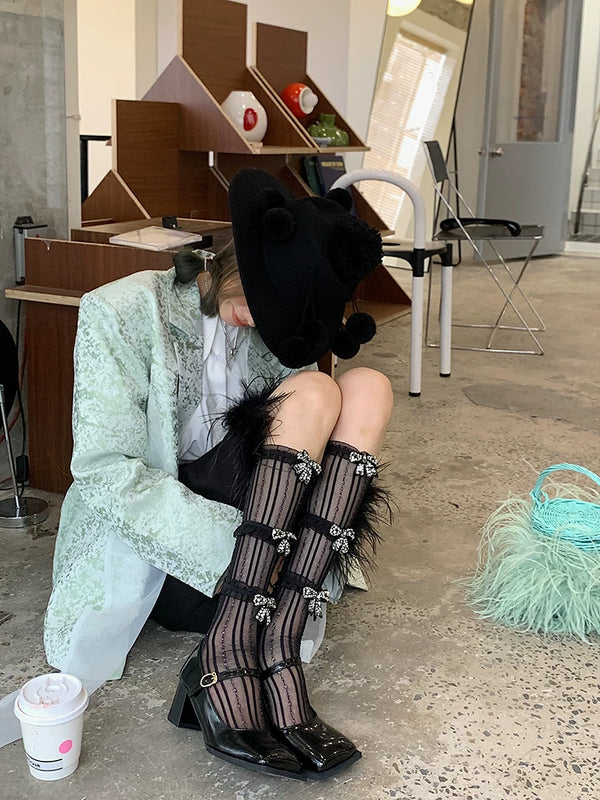 Fashion original niche design thin mesh socks women's stacking socks cute tube socks black student socks