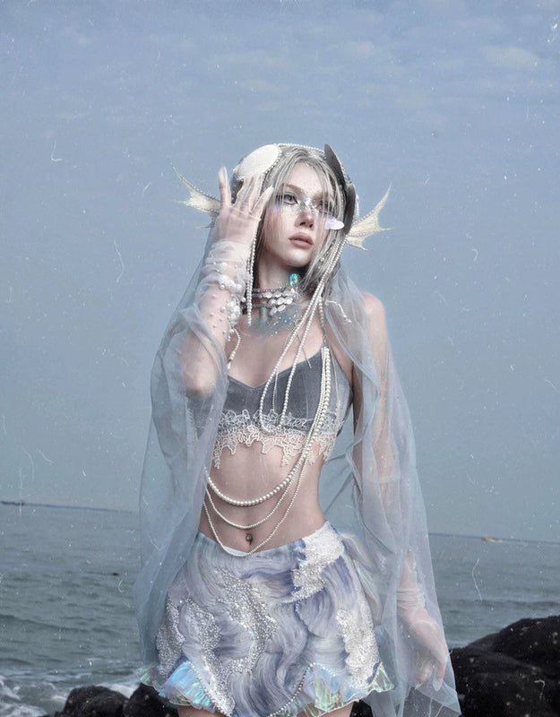 Siren's Call Mermaid Dress Island Vacation Bead Trailing Skirt Christmas