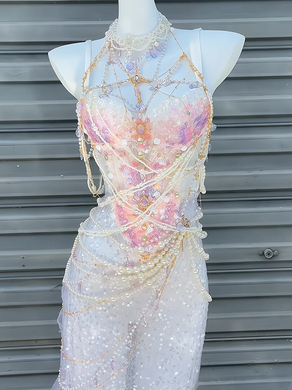 Pink and purple handmade mermaid princess scale bra water performance photography photo halloween cos costume