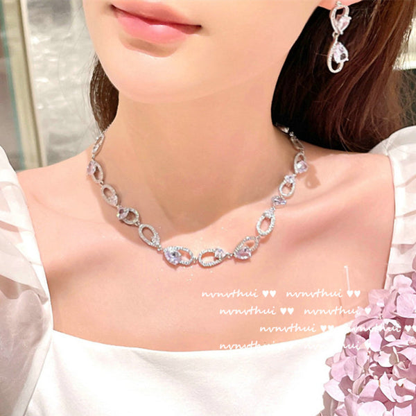Sparkling Pin Water Drop Necklace Designer Tear Drop Earring Set