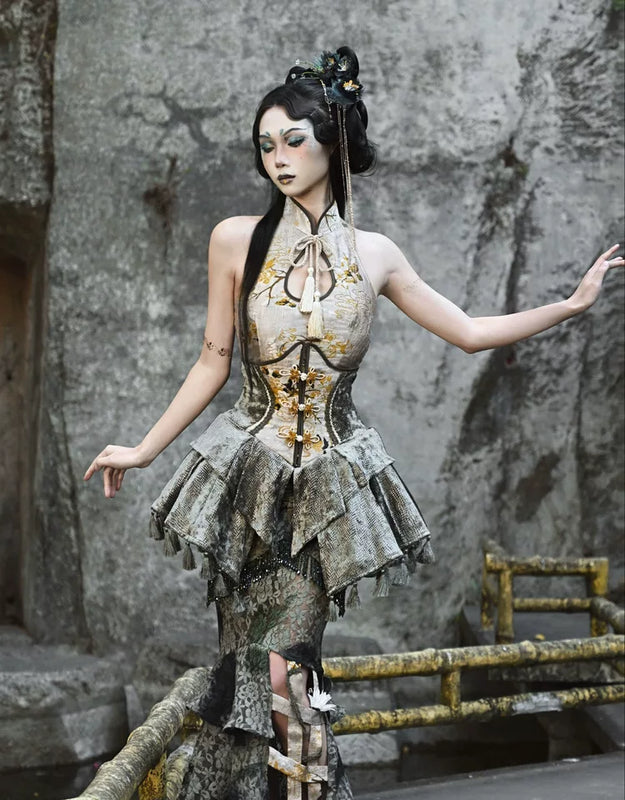 Spring Dragon Festival New Chinese-style disc buckle slim fish bone elastic waist girdle waist seal Christmas