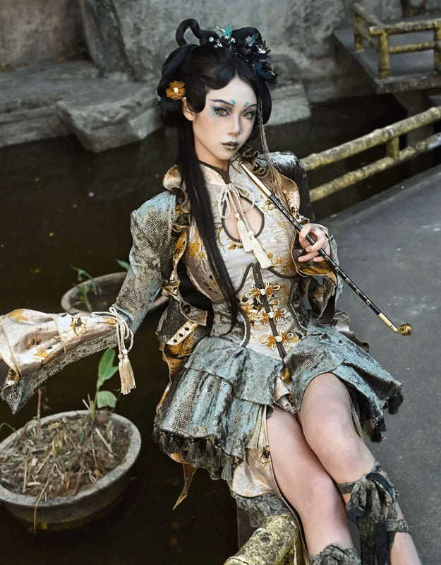 New chinoiserie button birdcage water drop collar cheongsam short tops christmas