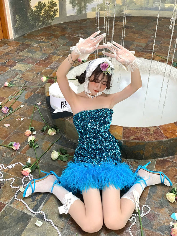 Fashion niche, girl court gorgeous texture glossy ribbon inlaid gemstone lace mesh tube socks