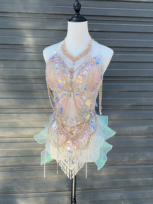 Mermaid swimsuit european and american edc electronic music festival costume tutu luxury ds performance outfit clubbing dj bar show halloween dress