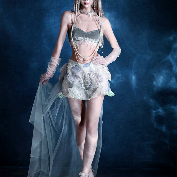 Siren's Call Mermaid Dress Island Vacation Bead Trailing Skirt Christmas