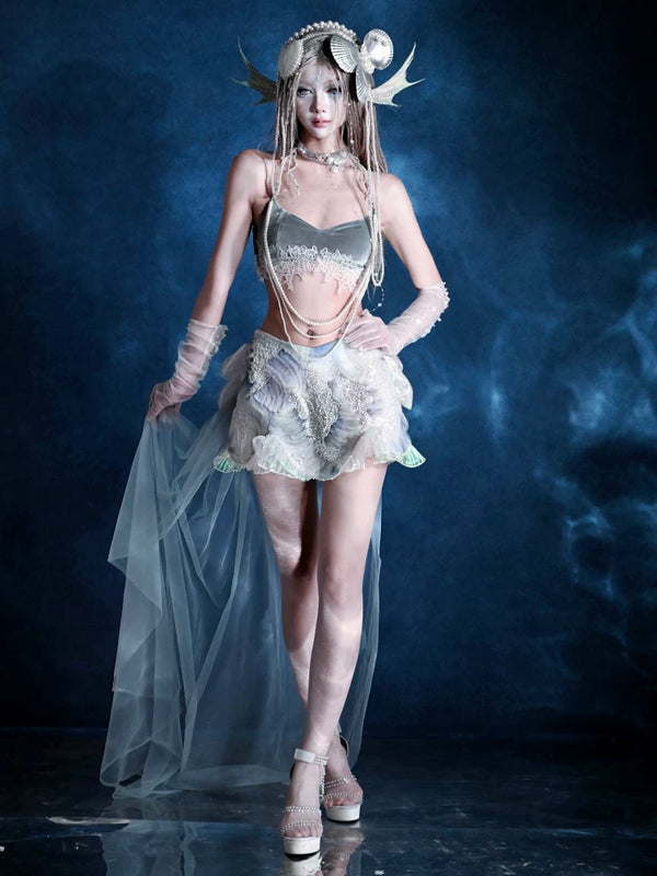 Siren's Call Mermaid Dress Island Vacation Bead Trailing Skirt Christmas