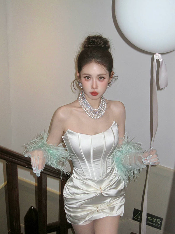 Fashion original fairy beauty feather long yarn gloves photo versatile dress styling accessories gloves can be customized