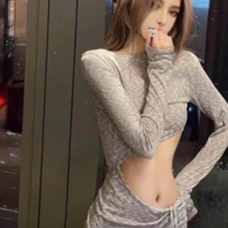 Spring New Sexy Slim Hollow Waist Niche Design Sense Foreign Style Long Sleeve Versatile Bottom Irregular Dress