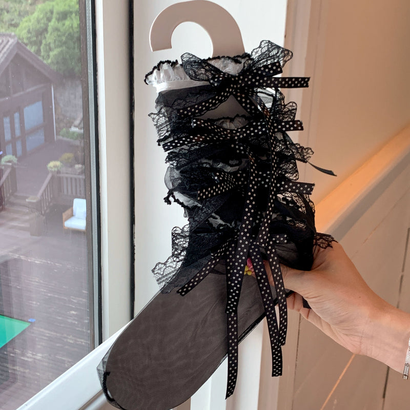 Fashion niche design pure desire wind calf socks bow lolita socks summer thin lace jk socks