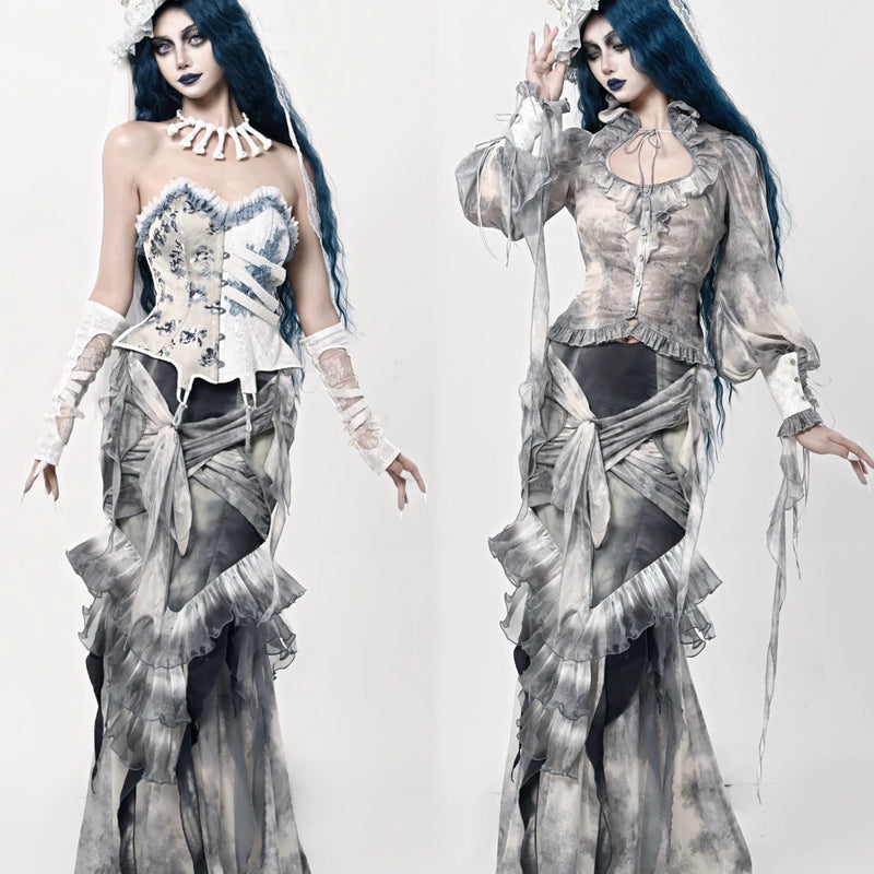 Gothic tie-dye slim-fit fishtail sexy chiffon midi skirt - christmas edition