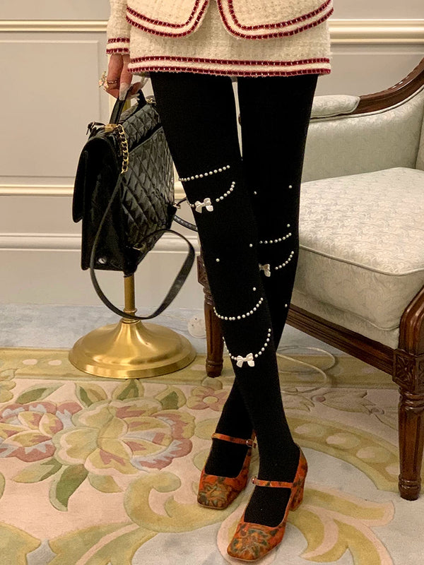 Fashion niche design pearl necklace Japanese jk white pantyhose women's milk white leggings