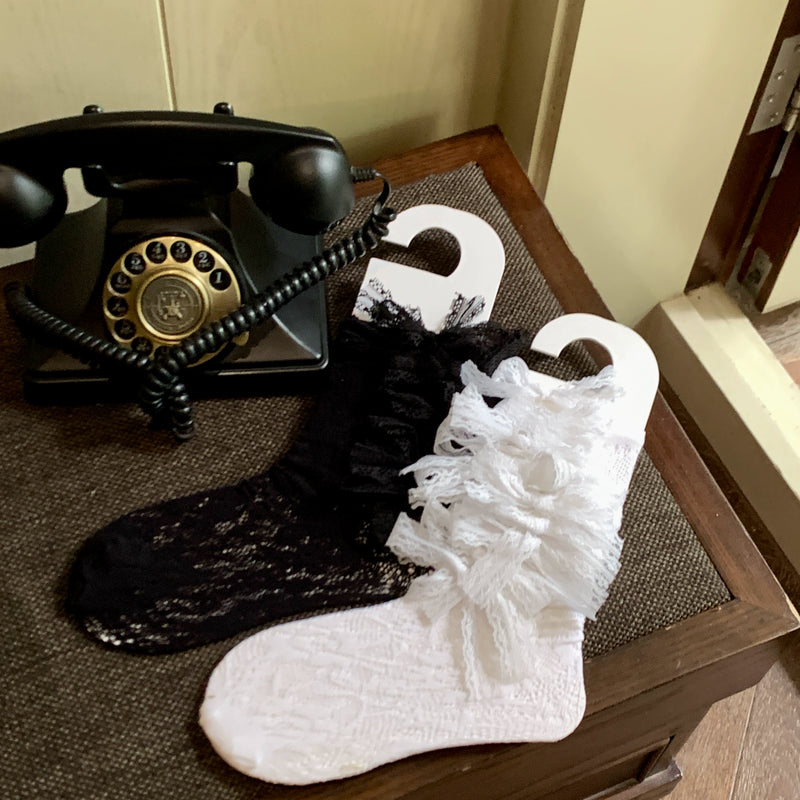 Fashion niche original bow net socks female pure lolita sweet girl hollow lace tube socks