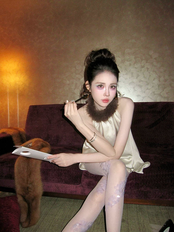 Fashion niche, autumn and winter hand-sewn mermaid sequins thin white creative stockings pantyhose