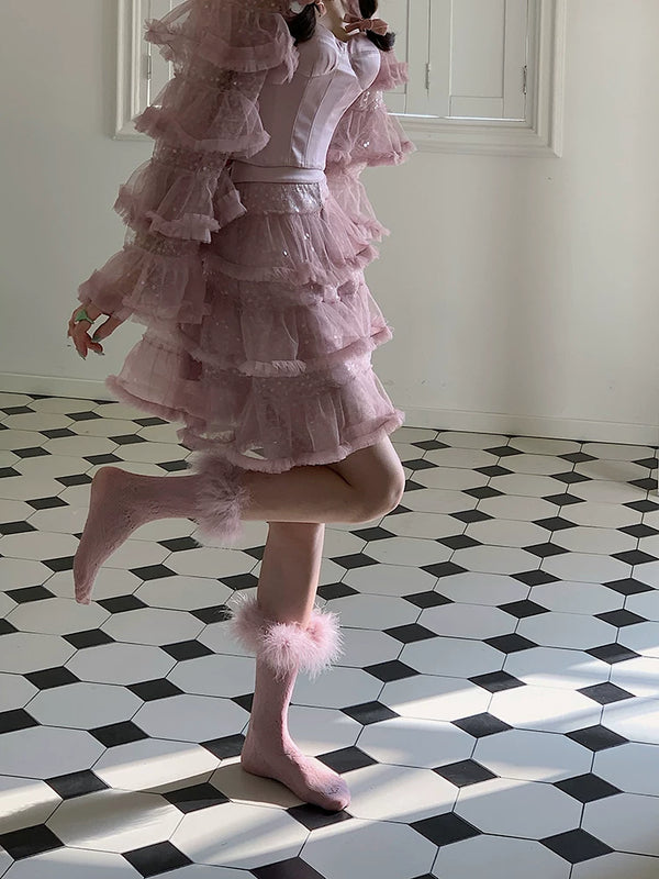 Fashion original niche design, autumn feather lace tube socks sexy Lolita college style stockings