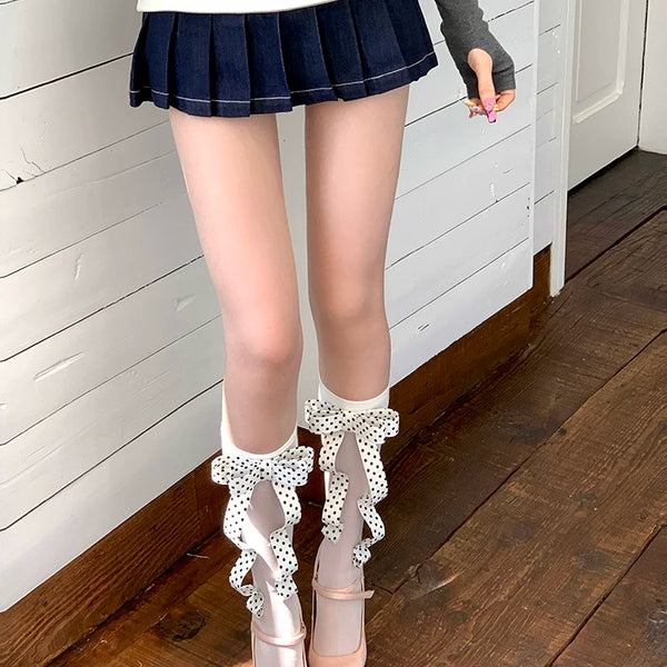 Fashion niche 3D three-dimensional polka dot bow breathable sweet ballet calf socks stockings
