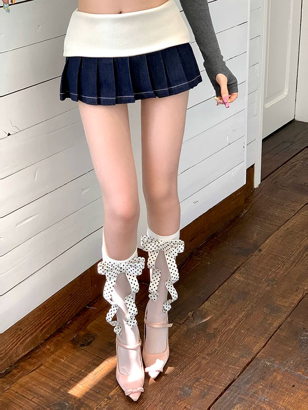 Fashion niche 3D three-dimensional polka dot bow breathable sweet ballet calf socks stockings