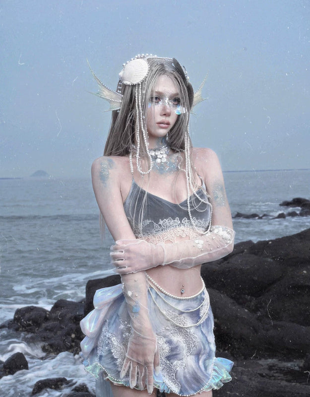 Siren's Call Mermaid Dress Island Vacation Bead Trailing Skirt Christmas