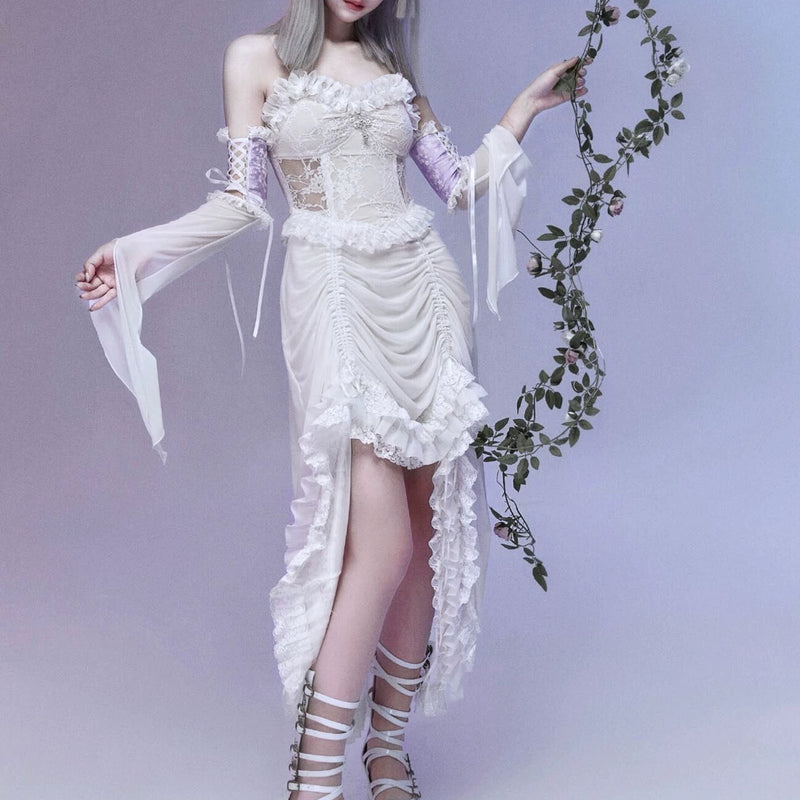 God's redemption white goth drawstring lace mesh dark suspender dress summer