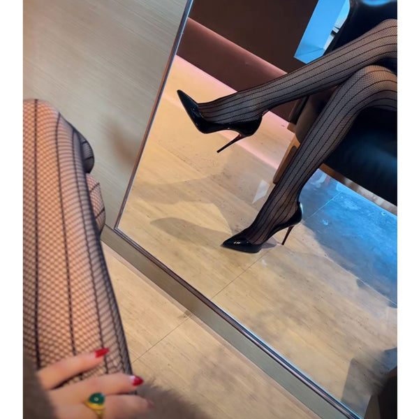 Hot girl sexy striped leg shaping stockings Japanese soft girl jacquard retro mesh stockings black dopamine stockings