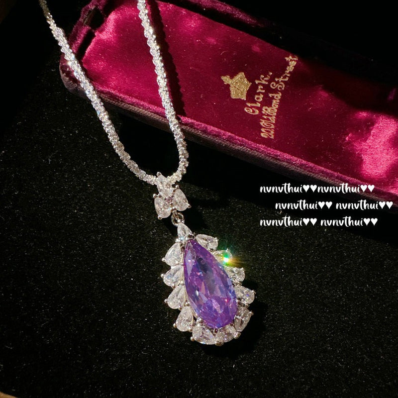 Western Lilac Purple Droplet Necklace Mermaid Tears Iris Purple Droplet Earring Set