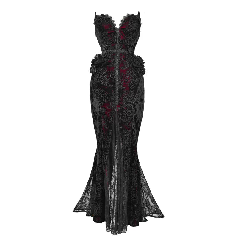 Scarlet blood peak gothic dark love velvet glitter mermaid dress dress halloween