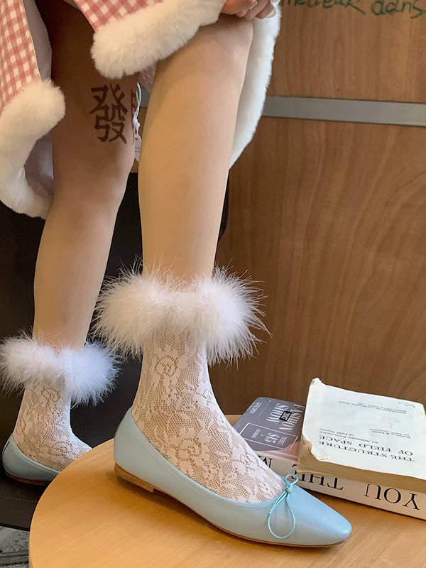 Fashion original niche design, autumn feather lace tube socks sexy Lolita college style stockings