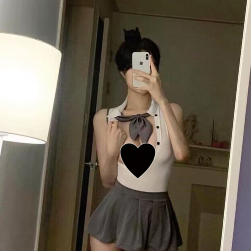 Hot girl sexy pure desire college style age reducing bow JK short skirt color blocking seductive uniform pleated tea break skirt summer
