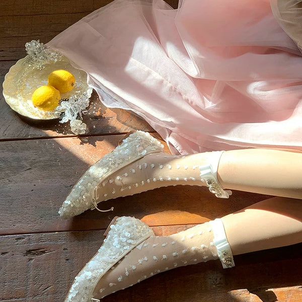 Fashion niche design bow pearl bright diamond jacquard breathable sweet ballet calf socks short tube socks