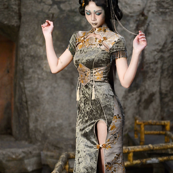 New chinese style tassel jacquard tassel scale pattern waist girdle christmas