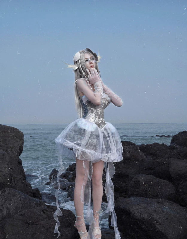 Heavy Industry Sequins Polarized Fishbone Jellyfish Holiday Dress Christmas