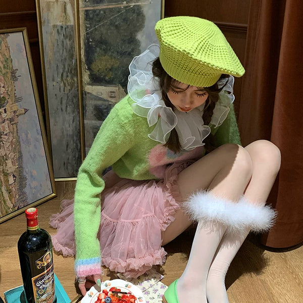 Fashion original design, spring short socks Spice girl fluffy socks medium tube socks Sweet girl college style white