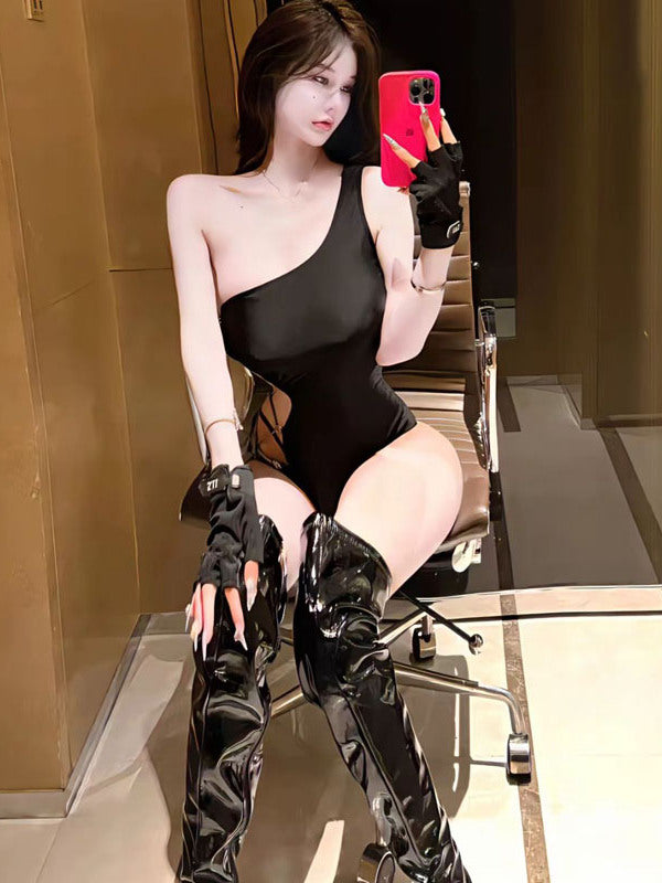 Spice Girl Sexy Shoulder Cross Strap High Forked One-piece Bikini Pure Eros Temperament Hollow Swimsuit Pure Eros Spice Girl