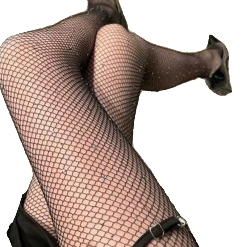 Spice Girl Heavy Industry Rhinestone Beautiful Legs Skinny Thin Sexy Mesh Socks Tide ins Hot Diamond Hollow Fishnet Socks Pantyhose Women