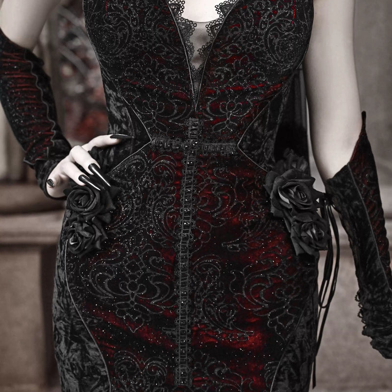 Scarlet blood peak gothic dark love velvet glitter mermaid dress dress halloween